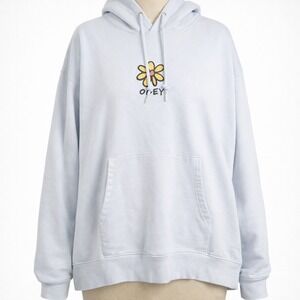 Obey XL Hoodie Light Blue Daisy Flower Embroidered Pullover Sweatshirt XL Heavy